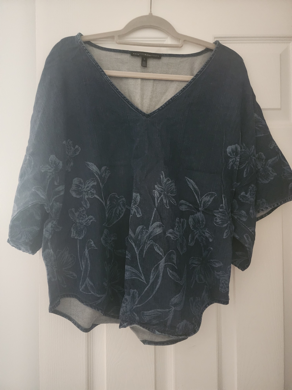 White House Black Market Indigo Floral V-Neck Tunic